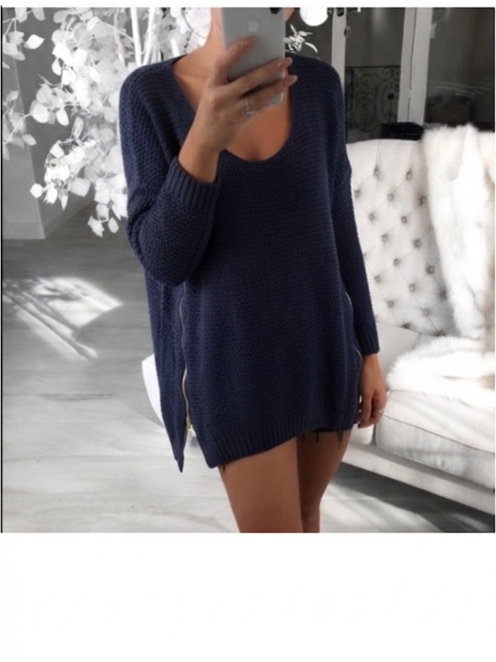 Navy Knit Scoop Neck Sweater